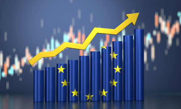 European Union Flag And Success Graph. Finance And Economy Concept.